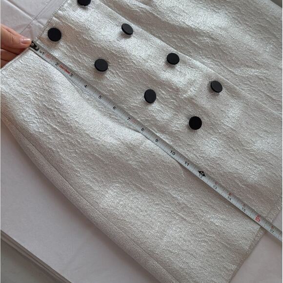 J.Crew Collection Button-front Mini Skirt in Metallic Silver Gray Lamé, size 00 - Picture 6 of 8